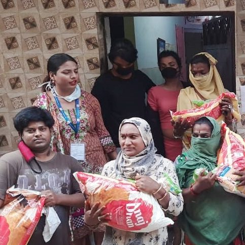Transgender community members with ration received from Samarth Delhi team
